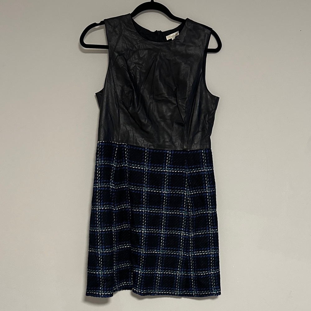 Shoshanna Leather Tweed Mini Dress, Black/Blue, Size 8